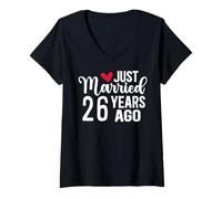 Femme Je Viens de me marier il y a 26 Ans, pour Le 26e Anniversaire de Mariage T-Shirt avec Col en V