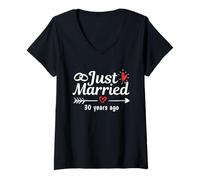 Femme Je Viens de me marier il y a 30 Ans, Anniversaire de Mariage drôle en Couple T-Shirt avec Col en V
