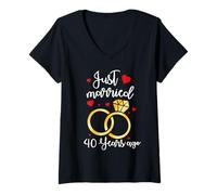 Femme Je Viens de me marier il y a 40 Ans, 40e Anniversaire de Mariage T-Shirt avec Col en V