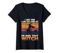 Femme Je Viens de Passer Un Test ADN à 100% pour Halloween aux sorcières T-Shirt avec Col en V
