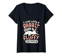 Femme Je vis avec Un Lapin T-Shirt avec Col en V