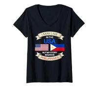 Femme Je vis Peut-être aux États-Unis, mais Mon Histoire a commencé aux Philippines, en philippin T-Shirt avec Col en V