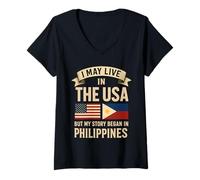Femme Je vis peut-être aux États-Unis, mais mon histoire a commencé aux Philippines T-Shirt avec Col en V
