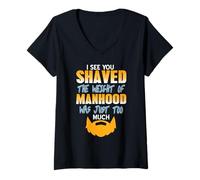 Femme Je Vois Que tu t’ES rasé Humour Barbe virilité T-Shirt avec Col en V