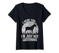 Femme Je Vous entends, Je n'écoute Tout Simplement Pas Funny Bullterrier T-Shirt avec Col en V