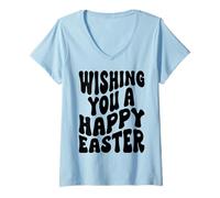 Femme Je Vous Souhaite de joyeuses Pâques, Joyeux Dimanche de la Résurrection, Jésus T-Shirt avec Col en V