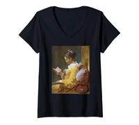 Femme Jean-Honore Fragonard The Reader (A Young Girl Reading) T-Shirt avec Col en V