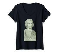 Femme Jean-Jacques Rousseau Portrait et Citation T-Shirt avec Col en V