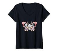 Femme Jeanne Butterfly - Word Art personnalisé avec nom Mignon T-Shirt avec Col en V