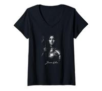 Femme Jeanne d'arc Guerrier Médiéval Héros Français T-Shirt avec Col en V