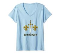 Femme Jeanne d'arc Histoire de l'épée Fleur de Lis Jeanne d'arc T-Shirt avec Col en V