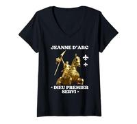 Femme Jeanne d'arc Histoire Orléans Dieu Premier Servi France T-Shirt avec Col en V