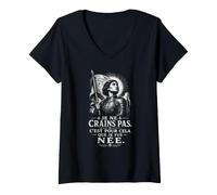 Femme Jeanne d'arc I Am Not Afraid. I Was Born for This. Gravure sur Bois T-Shirt avec Col en V