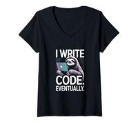 Femme J'écris du Code pour finir par Lazy Sloth Programmer Life T-Shirt avec Col en V