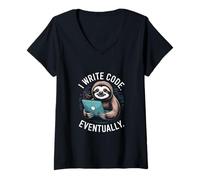 Femme J'écris du Code pour finir par Lazy Sloth Programmer Life T-Shirt avec Col en V