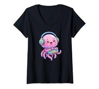 Femme Jellyfish Playing Video Game Marine Sea Jellies Gamers T-Shirt avec Col en V