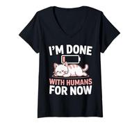Femme J'en AI Fini avec Les Humains pour l'instant, Un Chat introverti à Faible Batterie T-Shirt avec Col en V