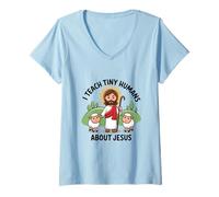 Femme J'enseigne à Tiny Human's About Jesus Bible School Prof T-Shirt avec Col en V