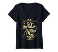 Femme J'Entre dans Mon 50ème Anniversaire comme Une Reine 50 Ans T-Shirt avec Col en V