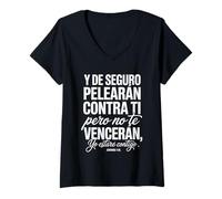 Femme Jérémie 1:19 - « Dios Está Contigo Siempre » T-Shirt avec Col en V