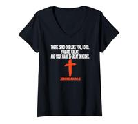 Femme Jérémie 10:6 Écritures des versets de la Bible T-Shirt avec Col en V