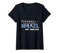Femme Jérusalem Israël a établi 3000 Avant Notre ère Ville Sainte Historique T-Shirt avec Col en V