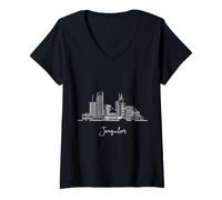 Femme Jérusalem Israël Skyline Souvenirs de voyage Noir Paysage urbain T-Shirt avec Col en V