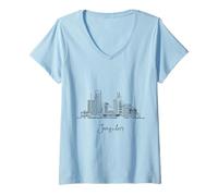 Femme Jérusalem Israël Skyline Souvenirs de voyage Noir Paysage urbain T-Shirt avec Col en V