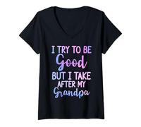 Femme J'essaie d'être bonne mais je m'en prends à ma grand-mère pour garçons et filles drôles T-Shirt avec Col en V