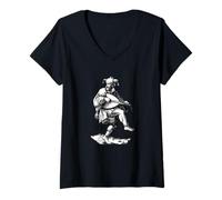 Femme Jester Or Fool Playing a Luth Antique Comedy T-Shirt avec Col en V