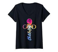 Femme Jésus 9 Ans Enfant de Dieu Football 9e Anniversaire T-Shirt avec Col en V