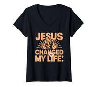 Femme Jésus a changé ma Vie Demande-Moi Comment Jésus T-Shirt avec Col en V