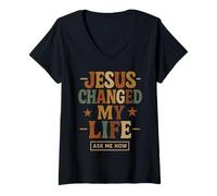 Femme Jésus a changé ma Vie, Demande-Moi Comment - Vintage Christian T-Shirt avec Col en V