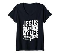 Femme Jésus a changé ma Vie Demandez-Moi à Quel Point C'est Une Source d'inspiration T-Shirt avec Col en V