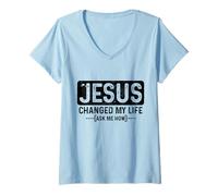 Femme Jésus a changé ma Vie Demandez-Moi Comment Le Pasteur a Fait la Foi chrétienne T-Shirt avec Col en V