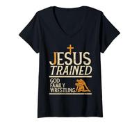 Femme Jésus a formé Dieu, Family Wrestling Christian Catcher Men T-Shirt avec Col en V