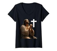 Femme Jésus à Gethsémani priant Avant la trahison T-Shirt avec Col en V