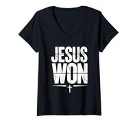 Femme Jésus a remporté la Victoire : Croix, Foi, croyance chrétienne T-Shirt avec Col en V