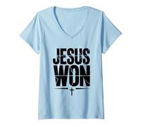 Femme Jésus a remporté la Victoire : Croix, Foi, croyance chrétienne T-Shirt avec Col en V
