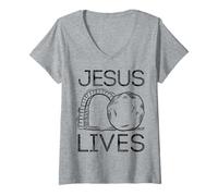 Femme Jésus a sacrifié sa vie et est mort pour toi et moi Joyeuses Pâques T-Shirt avec Col en V