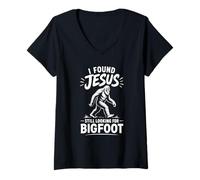 Femme Jésus a trouvé Toujours à la Recherche d'une église chrétienne Amusante Bigfoot T-Shirt avec Col en V