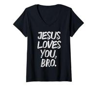 Femme Jésus Aime Bro Dieu Religieux Jésus Chrétien Enfants Hommes T-Shirt avec Col en V