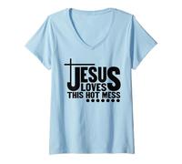 Femme Jésus Aime ce désordre Chaud Dieu chrétien Que Les Hommes et Les Femmes Aiment T-Shirt avec Col en V