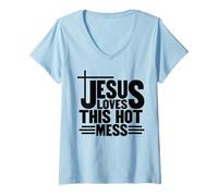 Femme Jésus Aime ce désordre Chaud Dieu chrétien Que Les Hommes et Les Femmes Aiment T-Shirt avec Col en V