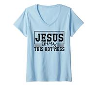 Femme Jésus Aime Cette Croix chrétienne Chaude pour Hommes et Femmes T-Shirt avec Col en V