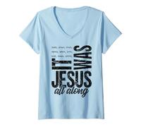 Femme Jésus All Along Christian Faith Croix Écriture Inspiration T-Shirt avec Col en V