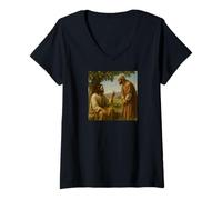 Femme Jesus and Nathanael Under Fig Tree John 1:48 Scène biblique T-Shirt avec Col en V