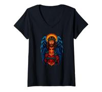 Femme Jesus Angel Sacré Coeur Biker Tattoo Christian T-Shirt avec Col en V