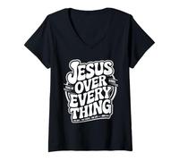 Femme Jésus au-Dessus de Tout, Foi chrétienne, Verset de la Bible T-Shirt avec Col en V
