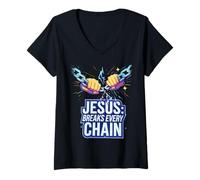 Femme Jésus Brise Chaque chaîne T-Shirt avec Col en V